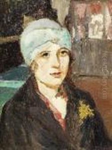 Portrait De Femme Au Chapeau by Marcel Leprin