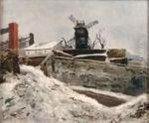 Le Moulin De La Galette Sous La Neige by Marcel Leprin