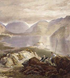 Wast Water, detail of fishermen, from The English Lake District, 1853