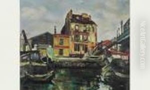 Le Cafe De La Passerelle Sur Le Canal De La Villette. by Marcel Leprin