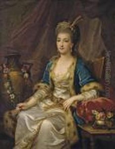 Portrait D'une Femme Assise Vetue A La Russe