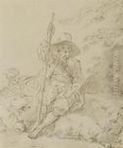 A Shepherd Resting, Two Figures Behind - view 1