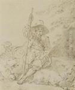 A Shepherd Resting, Two Figures Behind by Jean-Baptiste Le Prince