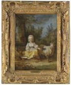 A Young Milkmaid And A Goat At A Well