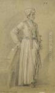 Portrait D'un Indien Coiffe D'un
 Turban Et Tenant Un Sabre, La Main Droite Appuyee Sur Un Fauteuil by Jean-Baptiste Le Prince