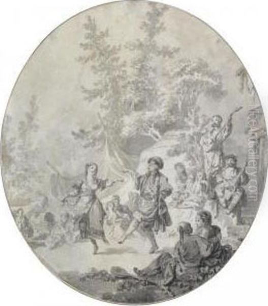 A Russian Scene: A Couple Dancing, With A Crowd Watching And Musicians Playing - view 1