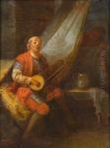 Musician In A Russian Costume Seated By A Bed