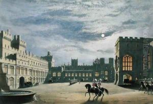 State arrival of a royal visitor, the Quadrangle by moonlight, Windsor Castle, 1838