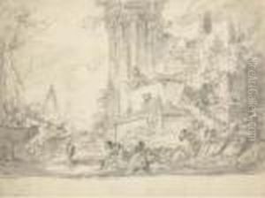 Les Ruines D'un Temple Romain Avec Des Bergers, Une Pyramide Dansle Fond by Jean-Baptiste Le Prince