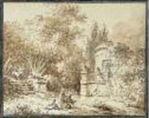 Peintre Et Personnages Dans Un Parc by Jean-Baptiste Le Prince