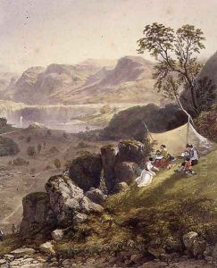 Thirlmere and Wythburn, detail of a sketching party, from The English Lake District, 1853 by James Baker Pyne