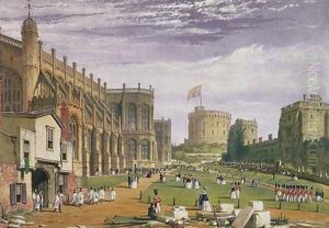 Lower Ward with a view of St Georges Chapel and the Round Tower, Windsor Castle, 1838