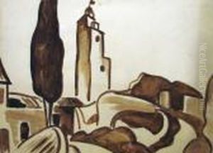 Paysage Aux Cypr?s by Alfred Lesbros