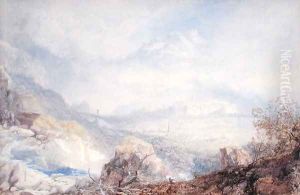 Valley of the Rhone with the City and Citadel of Sion in Switzerland, 1853 by James Baker Pyne