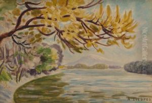 Bords Du Rhone A L'automne by Alfred Lesbros