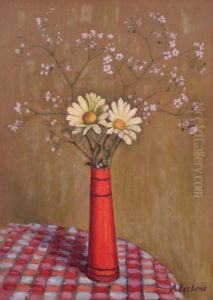 Deux Marguerites Jaunes Dans Vase Orange Deux Marguerites Jaunes Dans Vase Orange