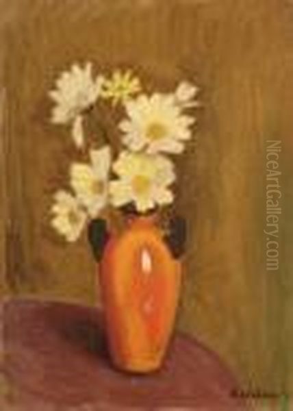 Fleurs Jaunes Dans Un Vase Orange - view 1