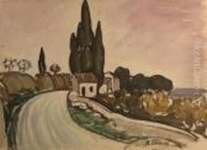 Le Cabanon Au Chene Le Soir by Alfred Lesbros