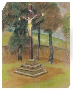Brittany - the Cross by the Roadside by Kuzma Sergeevich Petrov-Vodkin