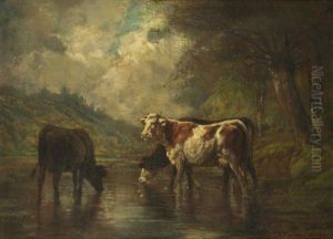 Vaches En Bord De Riviere. by Theodore Levigne