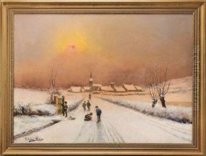 Le Retour De L'ecole 
Huile Sur Toile
