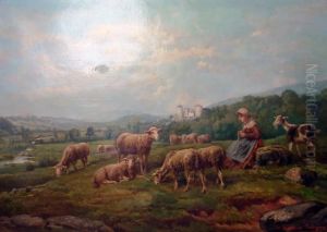 Gardienne De Moutons En Dauphine by Theodore Levigne
