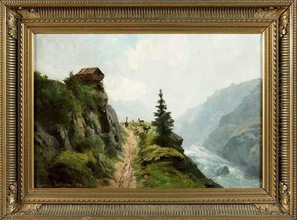 Paysage De Montagne Au Berger Et Au Torrent - view 1