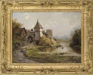 Ducks On A Lake By A French Chateau