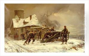 Canon Au Mont Valerien Durant Le Siege De Paris by Theodore Levigne