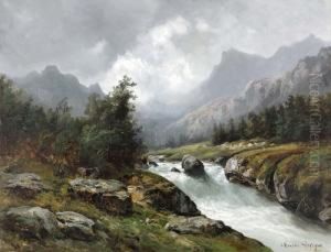 Landschaft Mit Wildem Gebirgsbach.