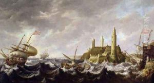 Seascape with a Lighthouse by Bonaventura, the Elder Peeters