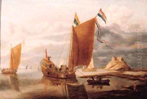 The Zeeland State yacht on the river Scheld in a calm by Bonaventura, the Elder Peeters