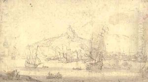 View of the port and citadel of San Sebastian, Spain by Bonaventura, the Elder Peeters