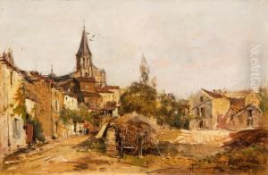 Dorfstrase Mit Kirche Und Heukarren