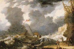 Ships foundering off a rocky coast by Bonaventura, the Elder Peeters