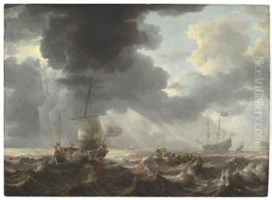Ships on a stormy sea by Bonaventura, the Elder Peeters
