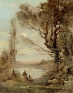 Landscape With Pond And Washerwomen. by Maurice Levis
