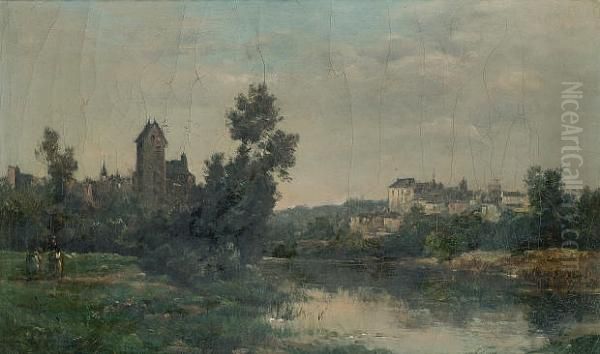 Figures Beside A River, A Town Beyond - view 1