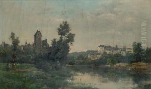Figures Beside A River, A Town Beyond Figures Beside A River, A Town Beyond