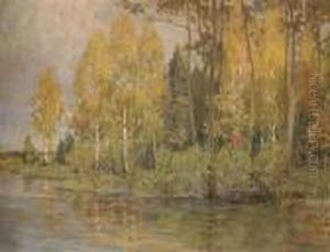 A Wooded River Landscape With Silver Birches by Isaak Ilyich Levitan