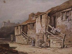 Cottages near St. Michaels Mount, Cornwall by Samuel Prout
