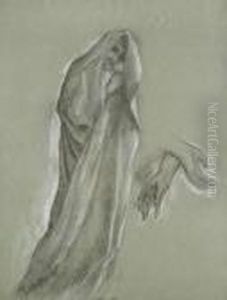 Portrait De Femme - Etude De Drape Et Mains - Madame Levy-dhurmer Sur Son Lit De Mort by Lucien Levy-Dhurmer