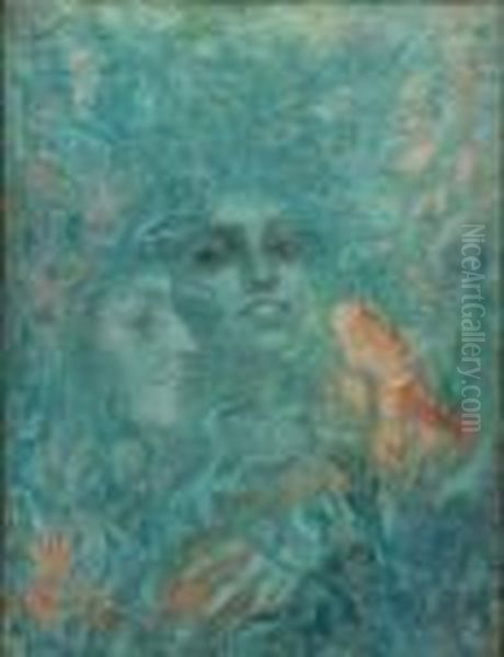 Two Nymphs With Koi - view 1