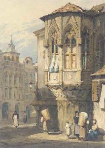 A continental street scene by Samuel Prout