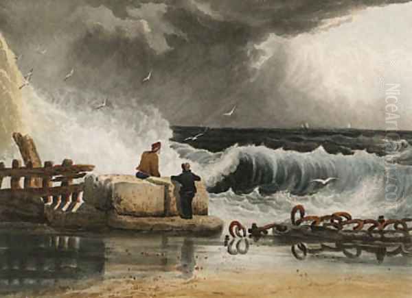 Figures watching a passing storm - view 1