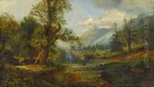 Figures On A Path, A Waterfall In The Distance by Edmund Darch Lewis