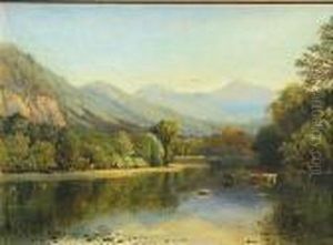 Peaceful Stream With Cattle Watering,1872