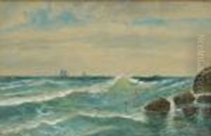 Rocky Seascape With Distant Ships by Edmund Darch Lewis