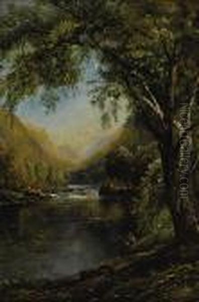 Fisherman By Mountain Stream - view 1
