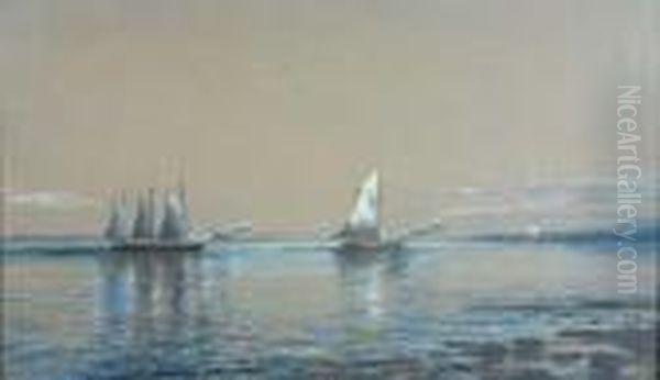 Two Ships At Sea With A Lighthouse In The Distance - view 1